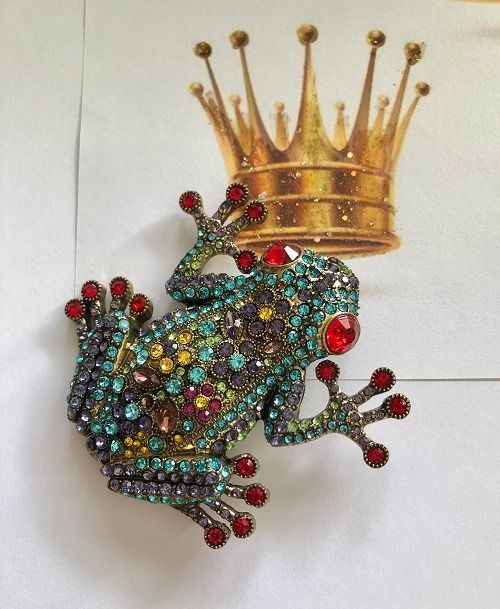 Magical Colourful Rhinestone encrusted Frog Brooch. Women s