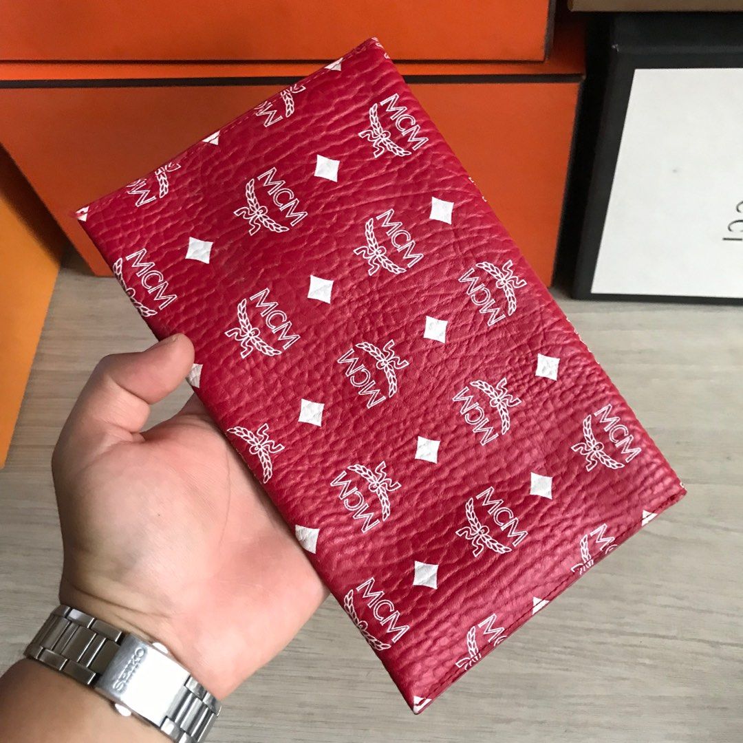 Red and white mcm bag online