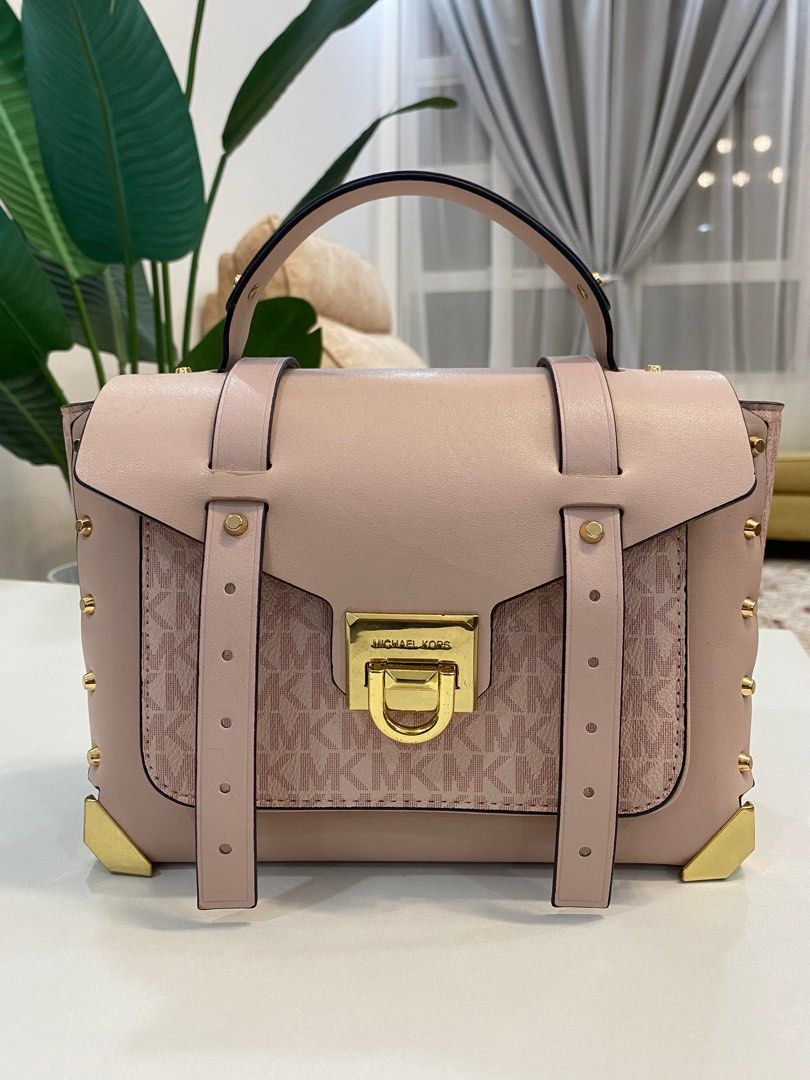 Michael Kors Manhattan Medium Leather and Logo Satchel Women s