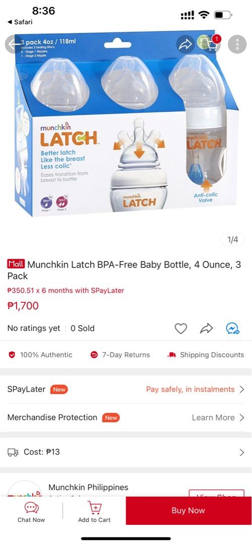 Munchkin Latch Baby Bottle Individual Package Stage 1 NEW, Babies