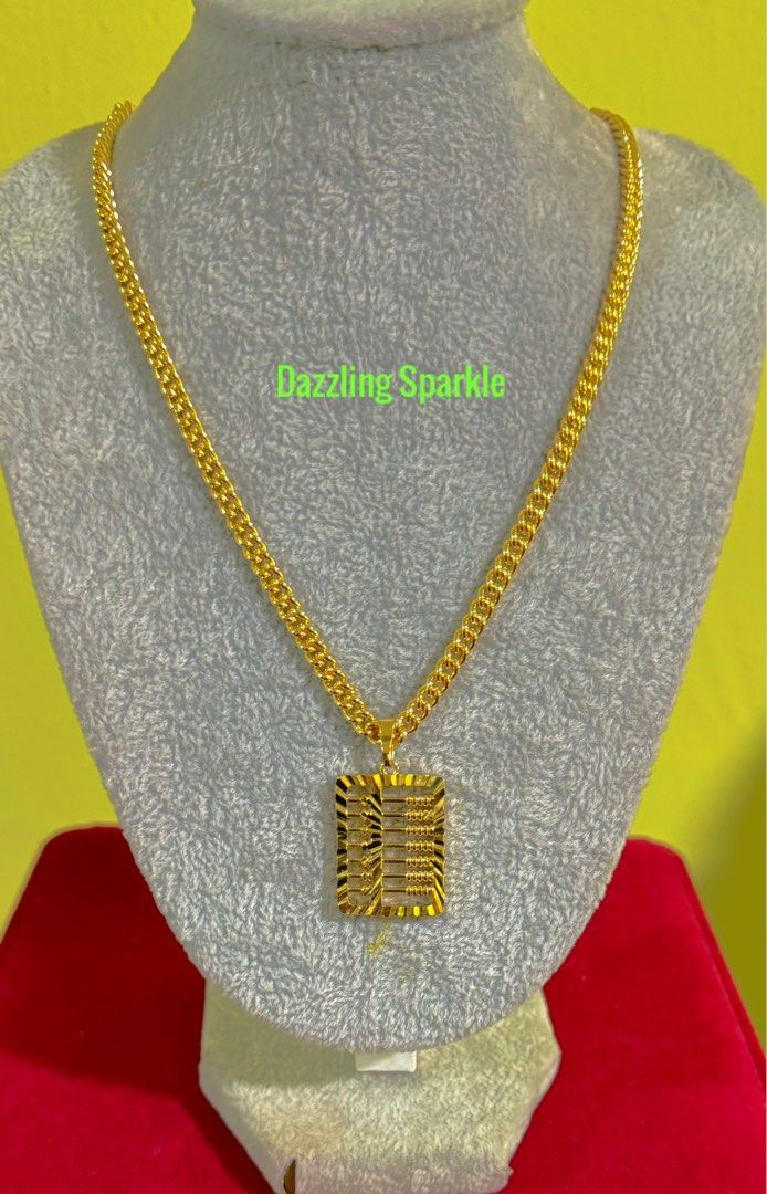 Necklace Set wealth Abacus 100 Bangkok premium 916 Gold plated Gajah Fishbone Necklace and pendant set chop 916 width 4 mm length 45 50 cm Long