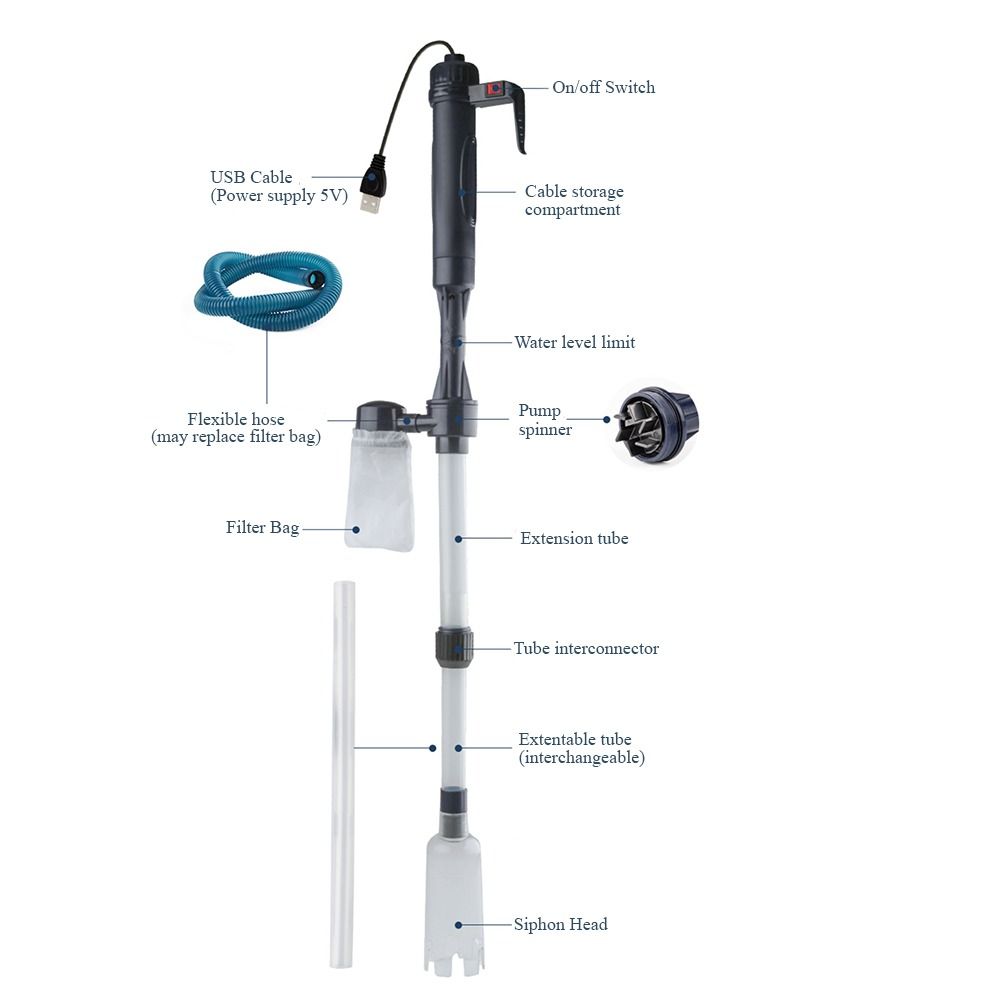 Portable USB Powered Gravel Vacuum Cleaner Set, Pet Supplies, Homes