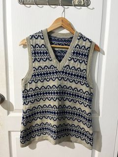 Printed Gray & Blue Knitted Sweater Vest | y2k preppy old money winter