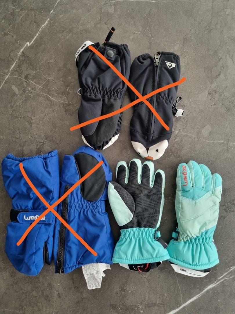 Quiksilver Kids Ski Snow Mittens Gloves Winter Mitts Decathlon Wedze Bundle