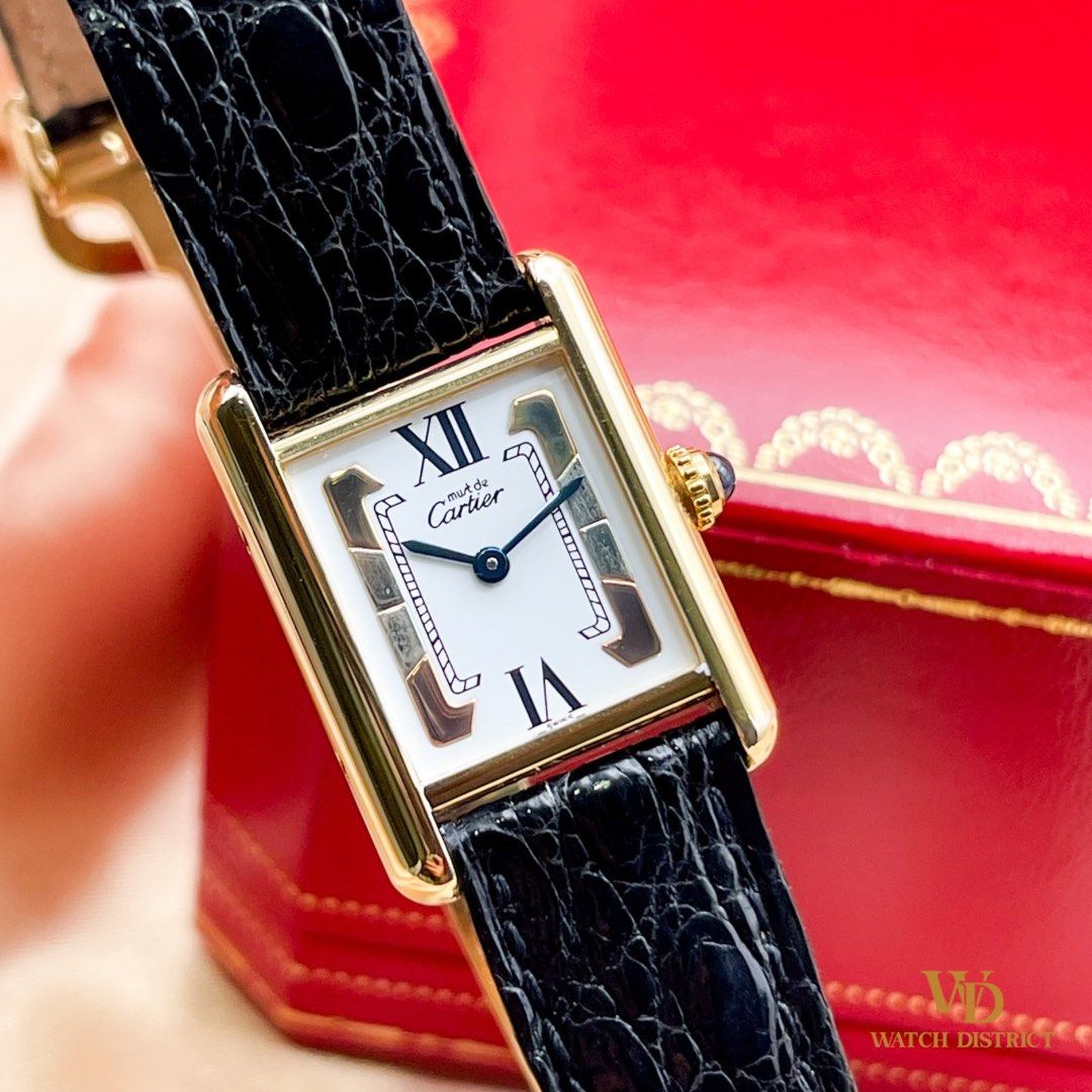RARE 1996 Must de Cartier Tank SM Vermeil Quartz Full Set