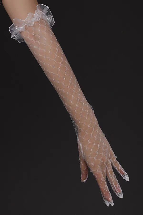 Sheer white lace long gloves wedding gloves fishnet white long