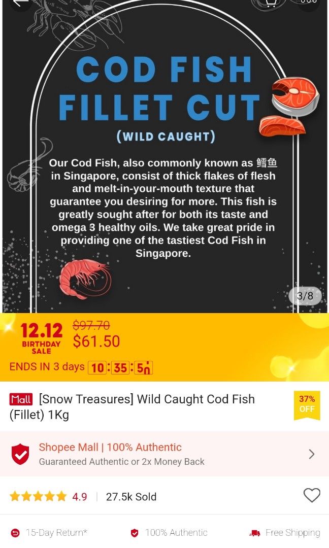 [Snow Treasures] Wild Caught Cod Fish (Fillet) 1Kg for $61.50. Get it ...
