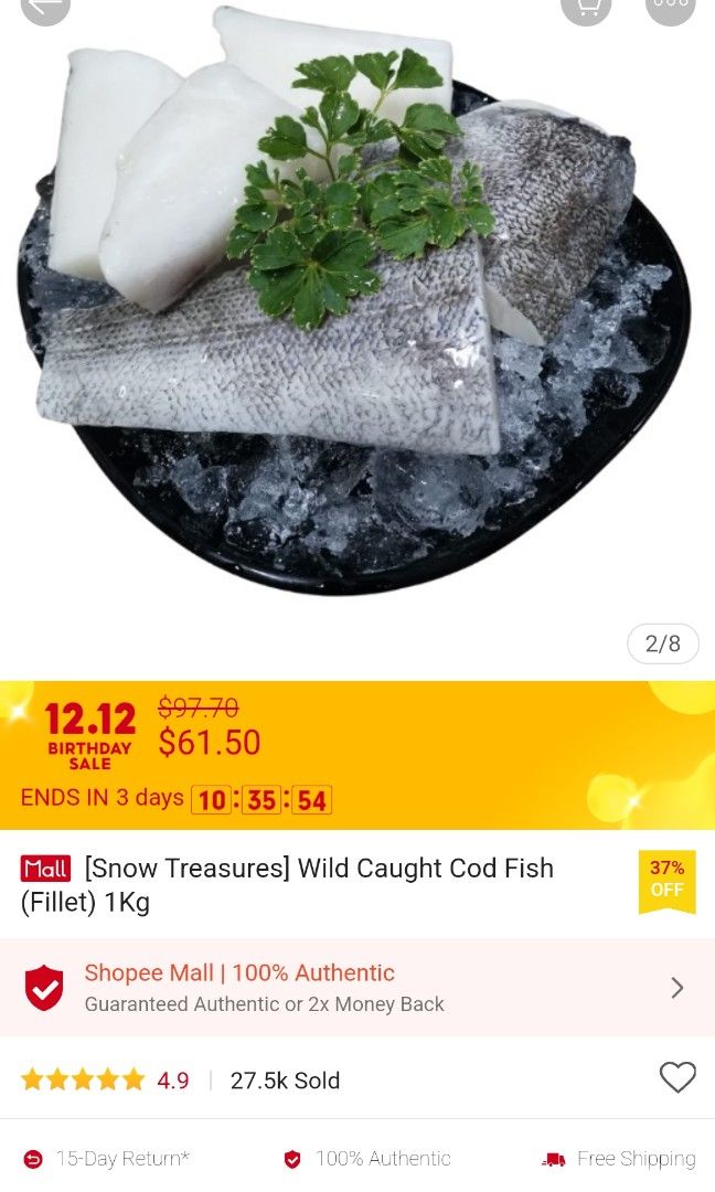 [Snow Treasures] Wild Caught Cod Fish (Fillet) 1Kg for $61.50. Get it ...