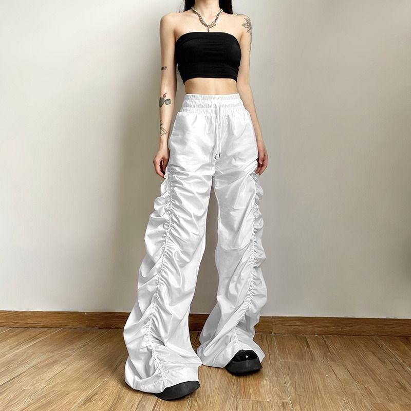 Street Style High Waist Wide Leg Full Length Casual Pants Loose Trousers,  Women's Fashion, Bottoms, Other Bottoms on Carousell