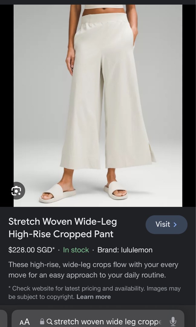stretch woven wide leg cropped pants (s), Women's Fashion, Bottoms