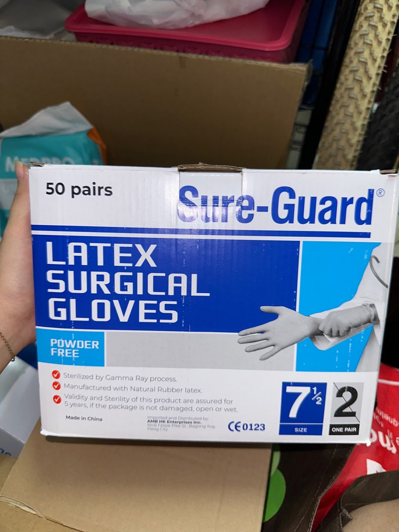 Sure Guard Sterile Latex Gloves 1 box (100pcs; 50pairs), Health