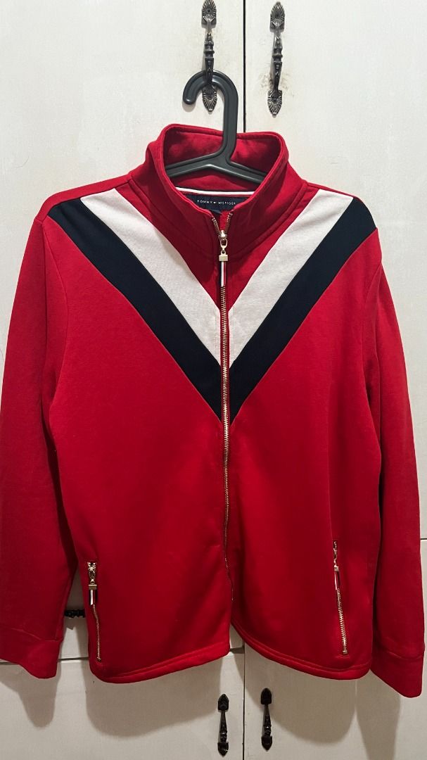 Tommy hilfiger red discount white zip jacket