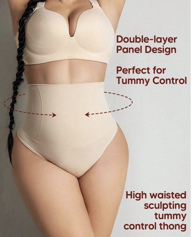 High Waisted Double Layers Tummy Control Stretchy Shapewear Thong