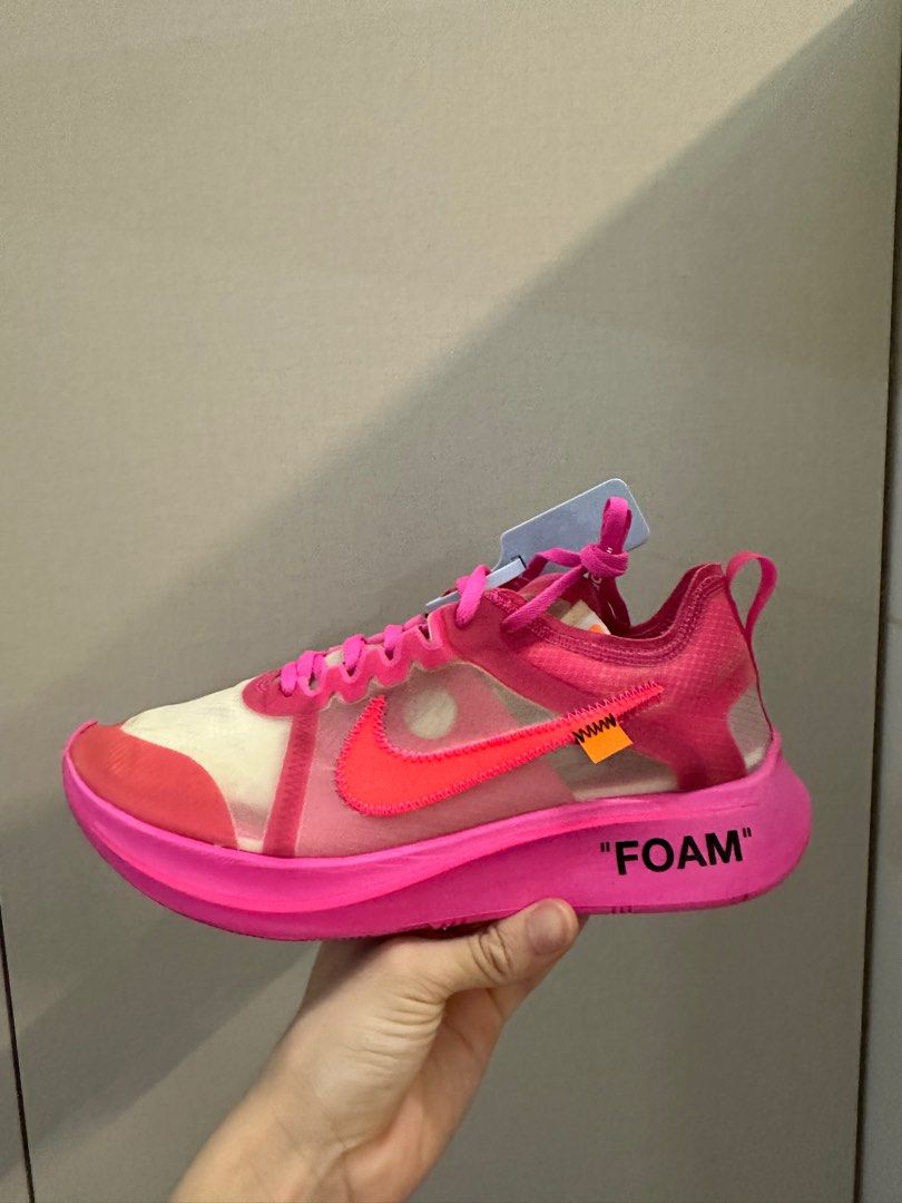Pink nike off white zoom fly sales