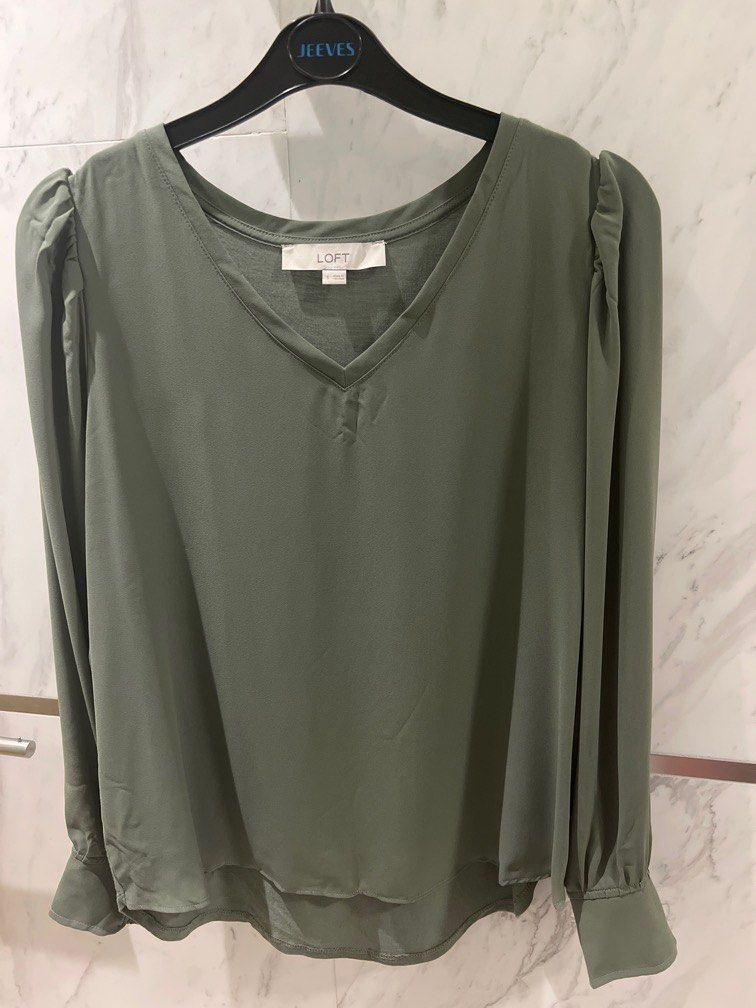 US brand Loft Army Green Top Women s Fashion Tops Blouses on Carousell