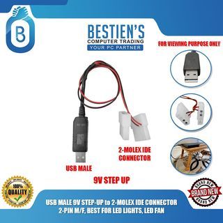 USB MALE 9V STEP-UP to 2-MOLEX IDE CONNECTOR 2-PIN M/F, BEST FOR LED LIGHTS, LED FAN