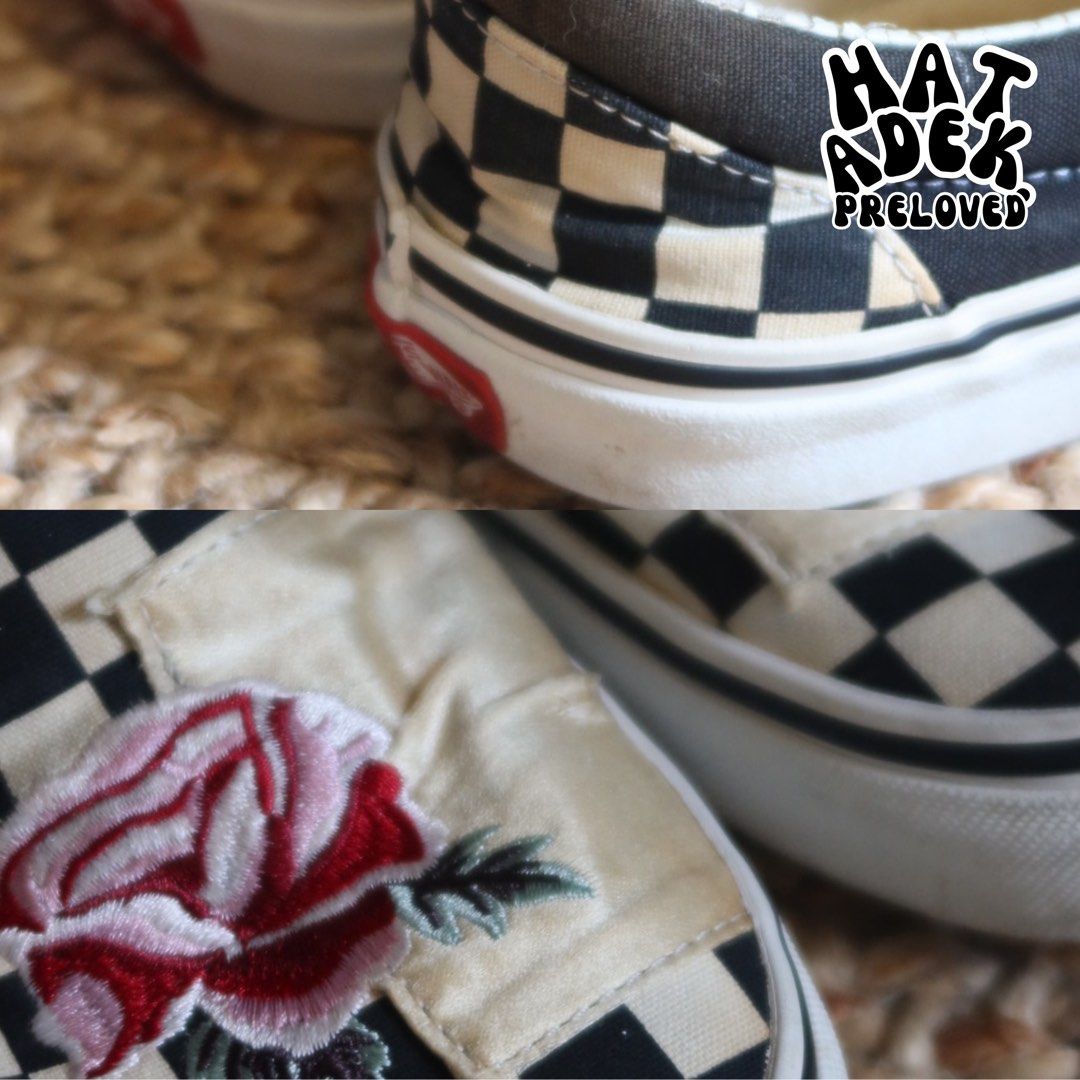 VANS CLASSIC SLIP ON ROSE SATIN PATCHWORK CHECKERBOARD
