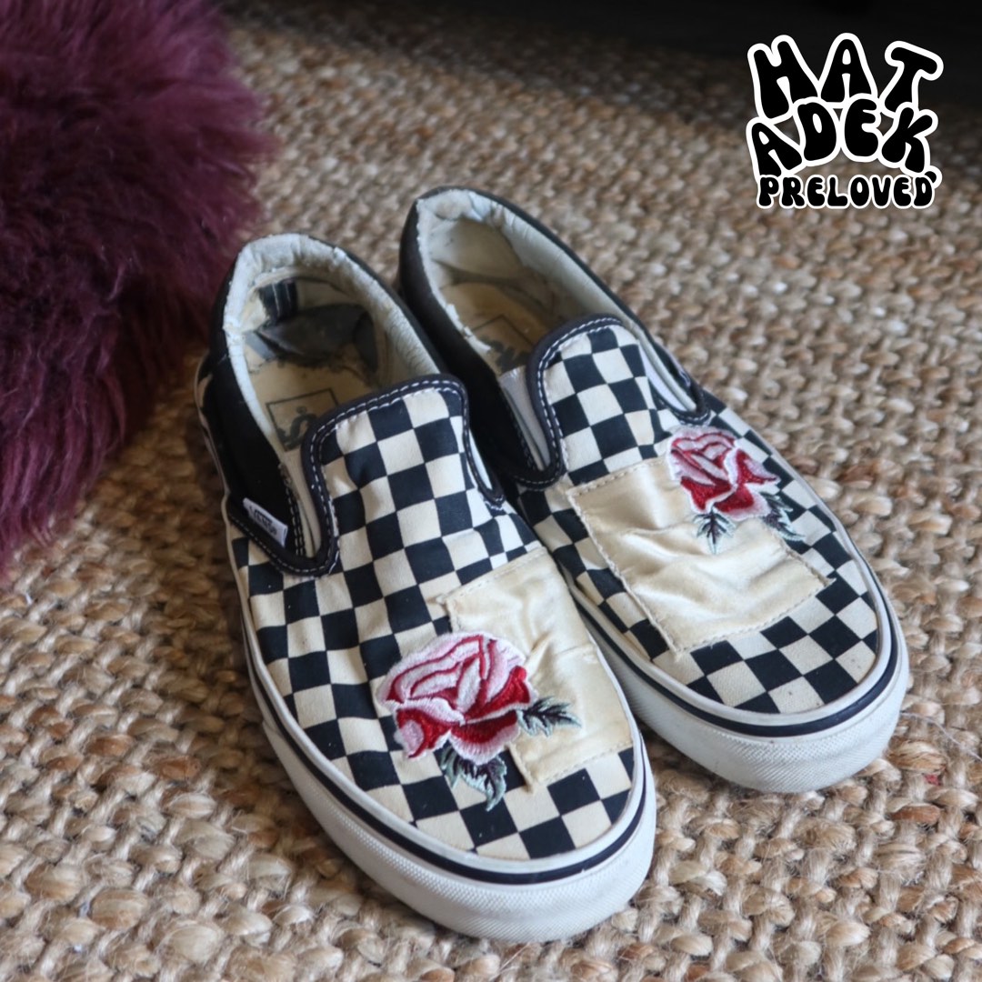 Rose checkerboard slip on vans sales