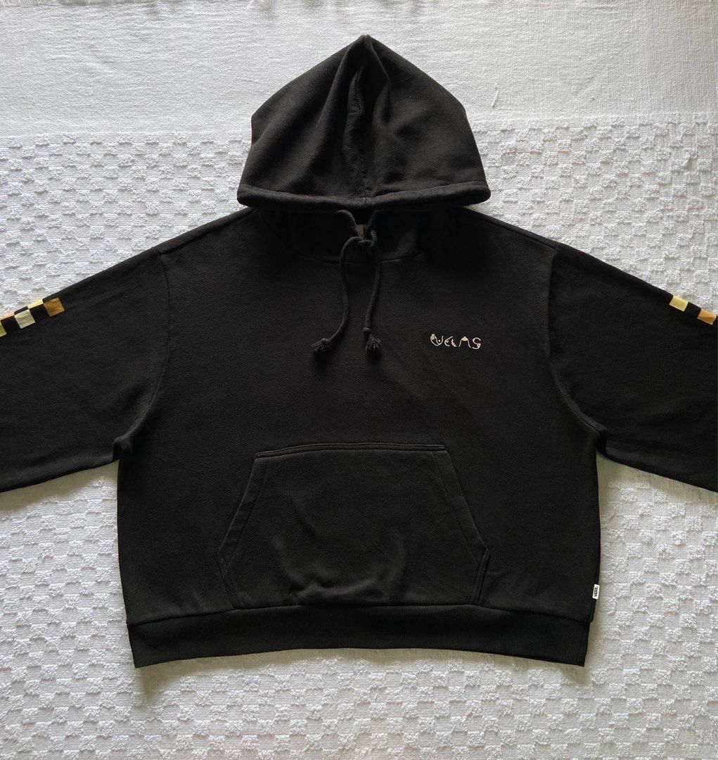 Vans L S Crop Hoodie With Checkered Sleeve