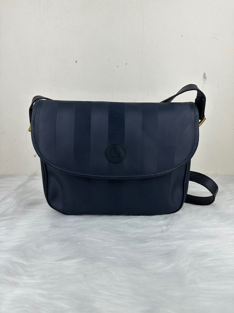 Vintage Fendi Blue Pequin Stripes Canvas Sling Bag Men s Fashion