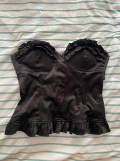 Vintage Y2K coquette black satin bustier / corset top