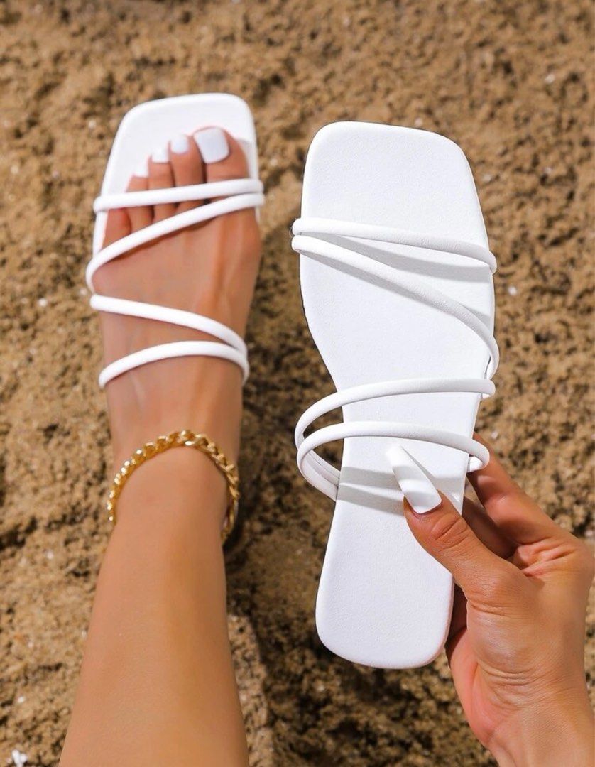 White strappy flat discount sandals