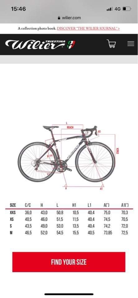 Wilier triestina clearance size chart