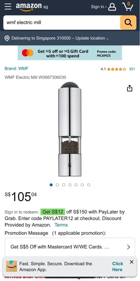 WMF salt and pepper grinder/WMF electric mill / salt and pepper mill