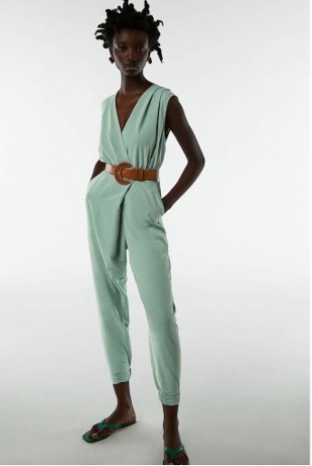 zara green jumpsuit dress Zara Cross Waist Jersey Dress-Hunter Green, Ikat main image 0