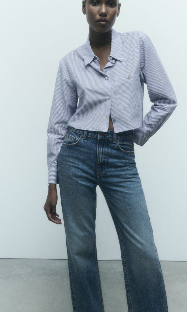 zara cropped striped shirt