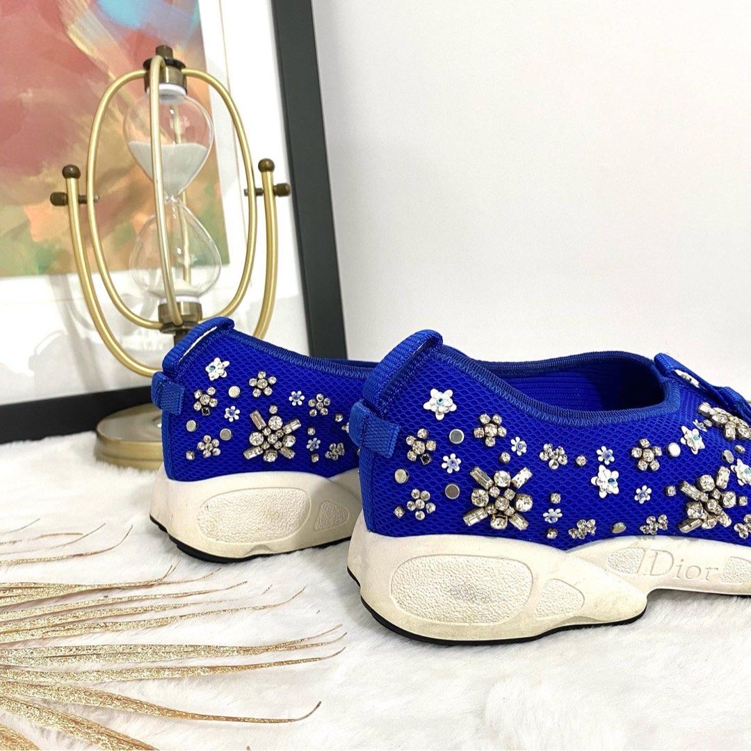 Authentic Dior Blue White Embellished Mesh Fusion Sneakers
