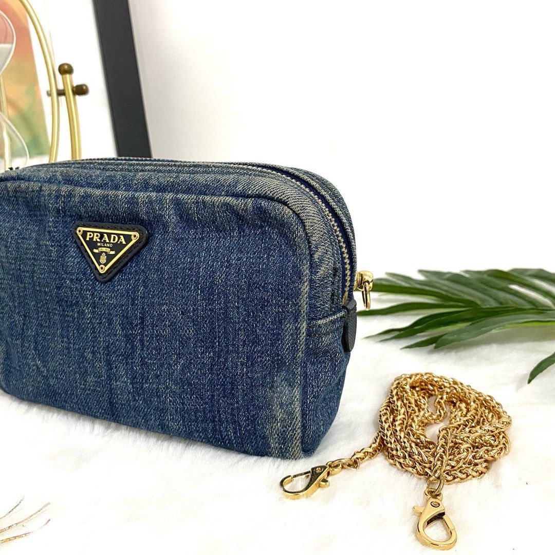 Prada denim sales cosmetic pouch