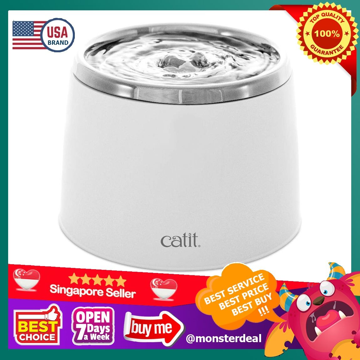 Catit Fresh Clear Stainless Steel Top Drinking Fountain 64 fl. oz