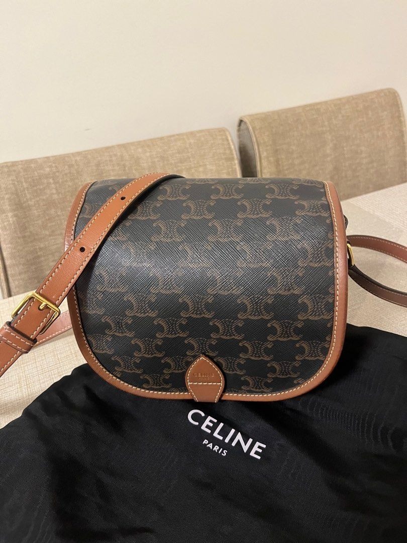 Celine MEDIUM FOLCO BAG IN TRIOMPHE CANVAS AND CALFSKIN TAN, Men's ...