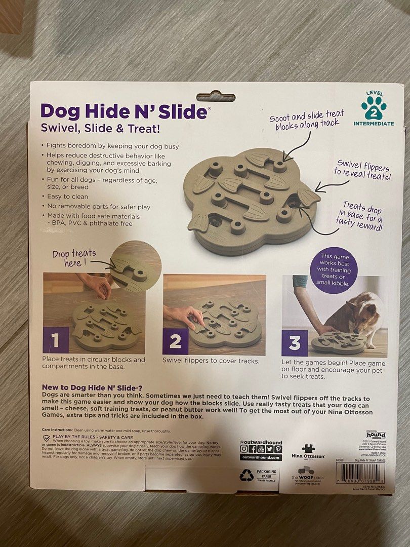Dog Hide N' Slide Interactive Treat Puzzle Dog Toy, Tan