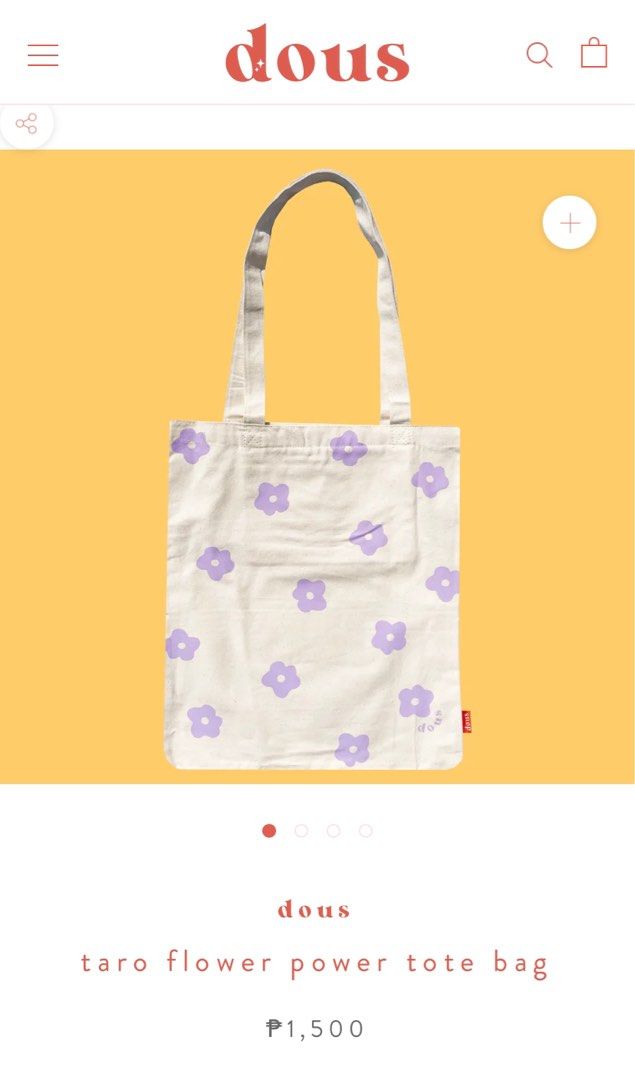 Dous Taro Flower Power Tote Bag (Category: Tote Bags) located in Paranaque City. Submitted by innaaa (Listing ID 1271114054, Image 2). Description: 100% cotton Super cute!! P1,500 original price.