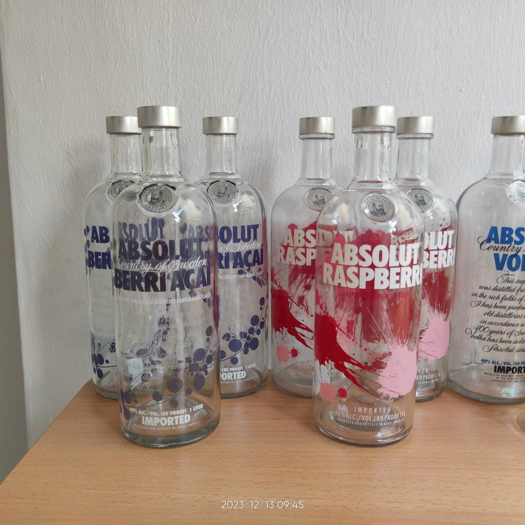 Vodka Empty Empty Absolut Vodka Glass Bottles (1 Litre Capacity: Beri Acai ...