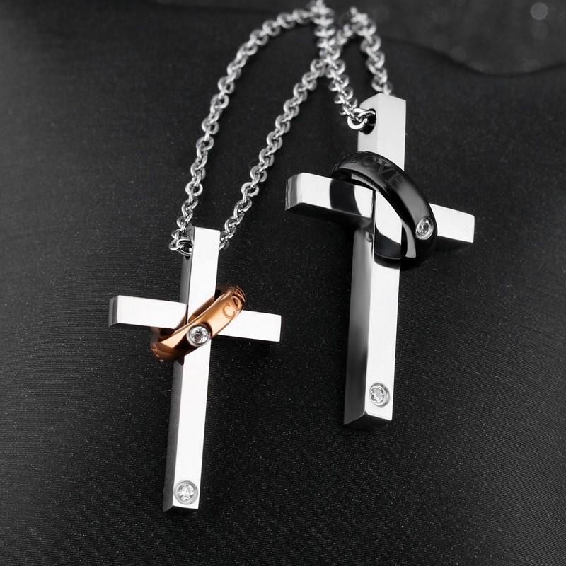 His and hers shop matching cross necklaces