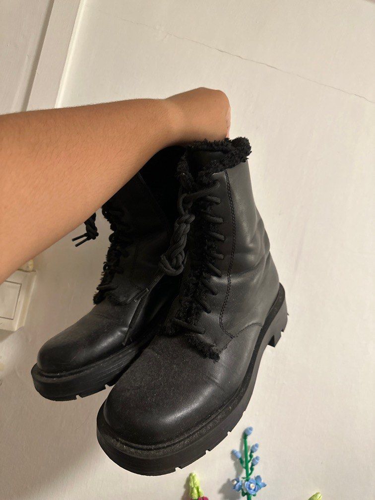 Fur trim combat boots sale