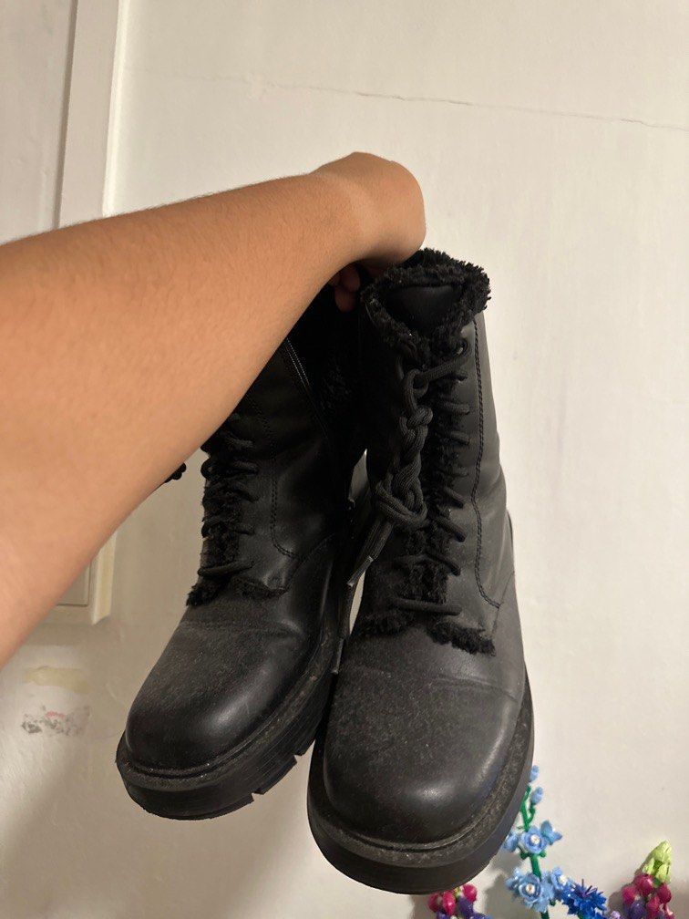 Fur trim clearance combat boots