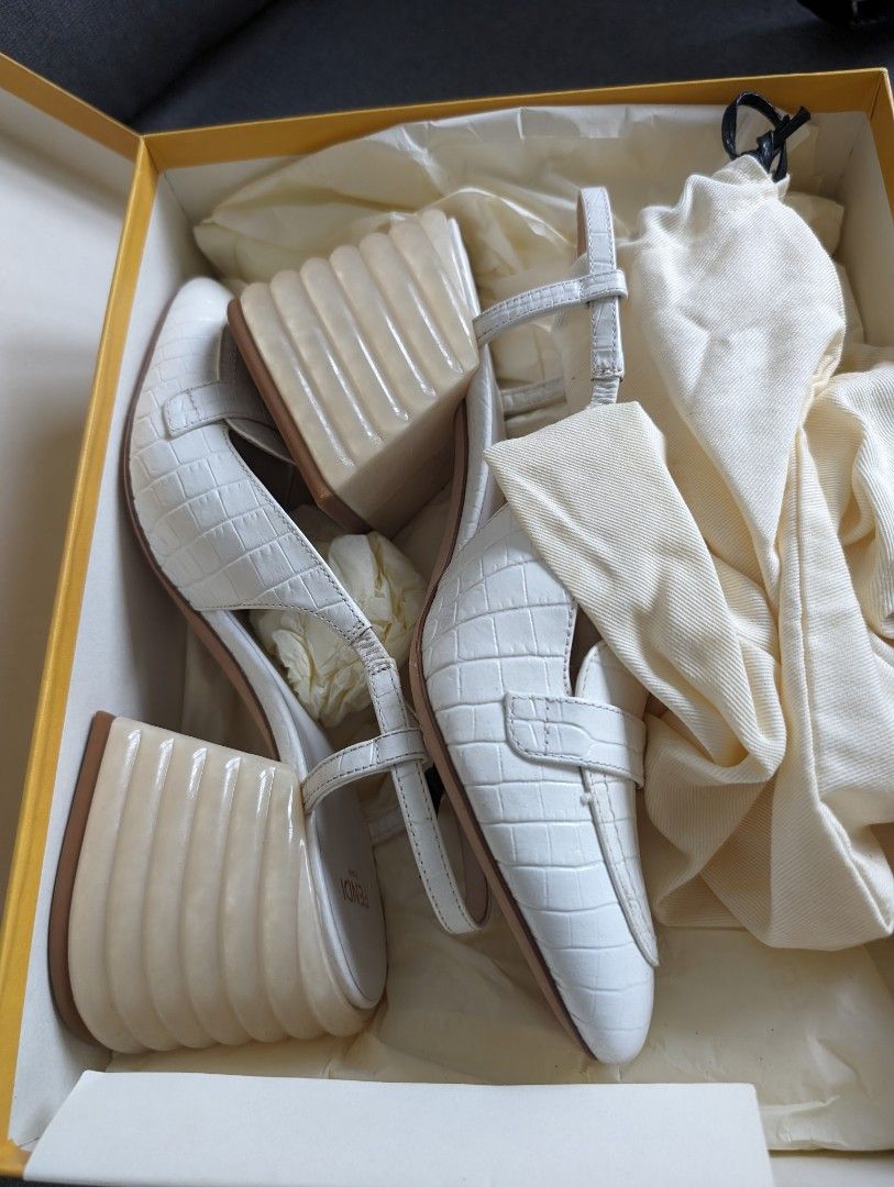 Fendi Open Decollete Calf Crocodile Print White Pump