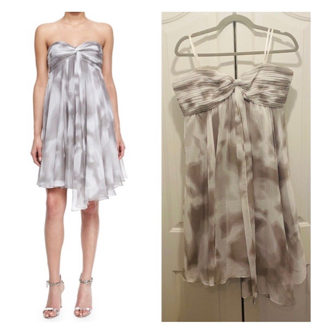 Halston Heritage Strapless Flowy Cocktail Dress Mist White Women s Fashion Dresses Sets Dresses on Carousell