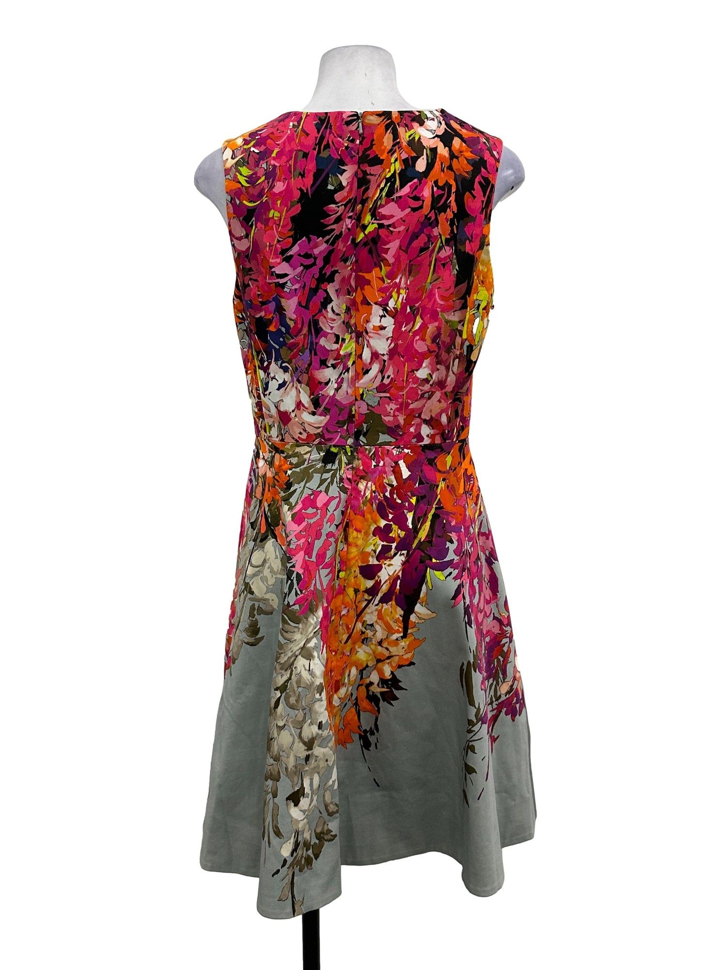 Karen Millen Sage Green Floral Multicoloured Round Neck A Line