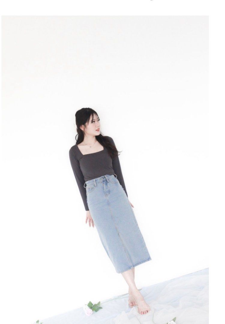 Kei Eden Denim Slit Midi Skirt XS