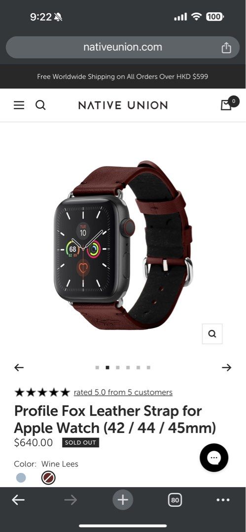 Maison Kitsune Apple Watch 酒紅錶帶42/44/45mm, 手提電話, 智能穿戴
