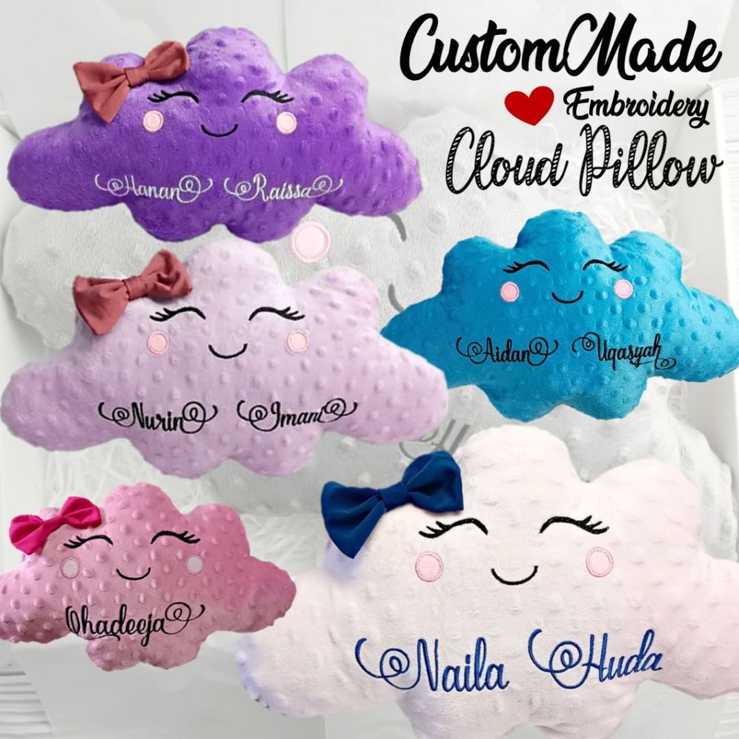 Minky Cloud Pillow Personalise Name Embroidery Baby Gift Newborn Birthday Anniversary Custom Made