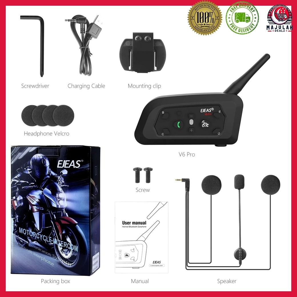 EJEAS V6 PRO BLUETOOTH MOTORCYCLE INTERCOM HELMET HEADSET FREE