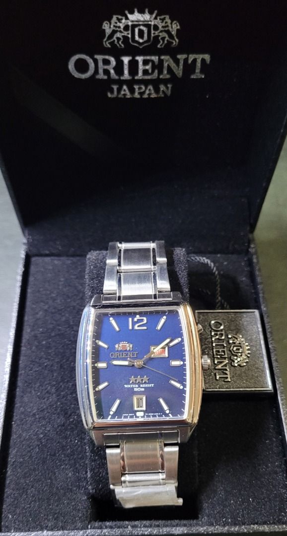 Orient Day Date Tank FEM5J00NR9 Denim Blue Dial Full Set, Men's Fashion ...