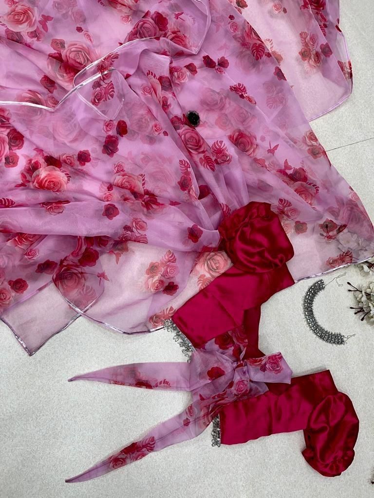 Pure organza silk digital printed saree with designer lace border