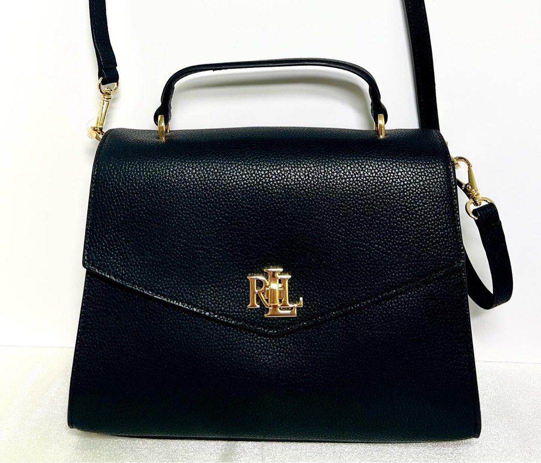 Ralph Lauren Pebbled Leather Medium Farrah Satchel with removable strap Black